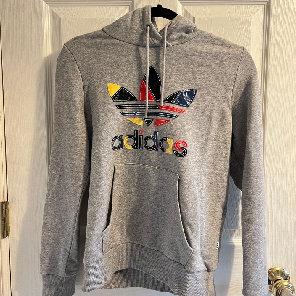 Adidas, sweatshirt, grey, multicolored logo